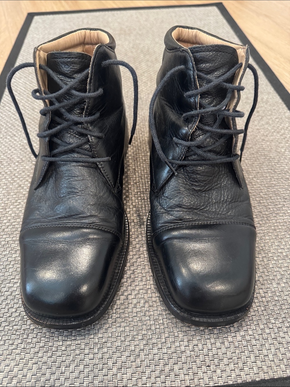 Umberto Pelligrino Black All Leather Lace-Up Ankle Boots, Excellent Condition